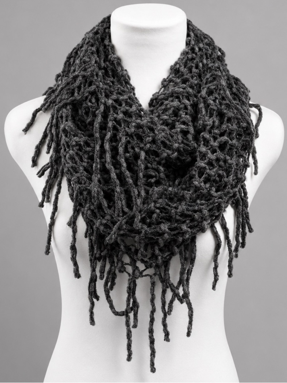 BoHo Hippie Gray Lightweight Fringe Scarf
